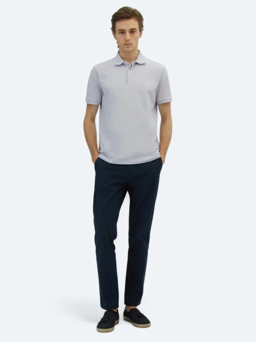 Lila Düz Polo Yaka %100 Pamuk T-Shirt - 2