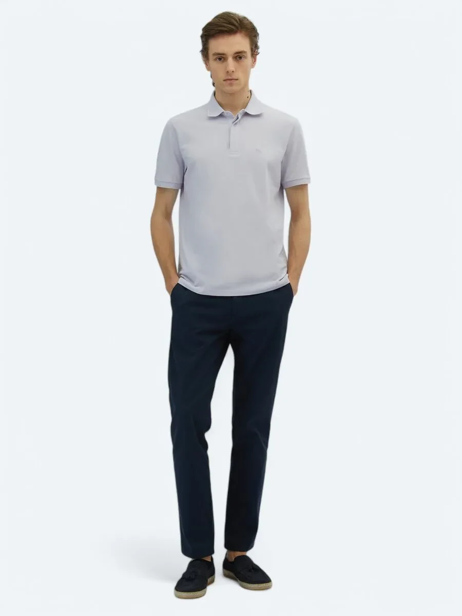 Lila Düz Polo Yaka %100 Pamuk T-Shirt - 2