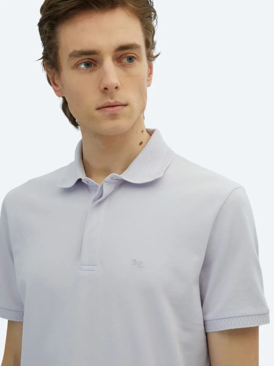 Lila Düz Polo Yaka %100 Pamuk T-Shirt - 3