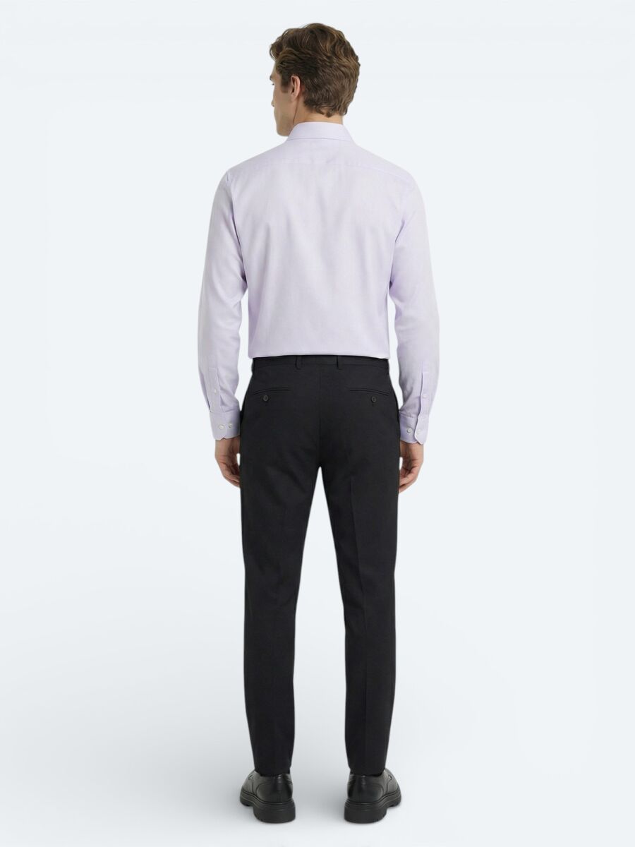 Lila Düz Regular Fit Dokuma Klasik %100 Pamuk Gömlek - 4