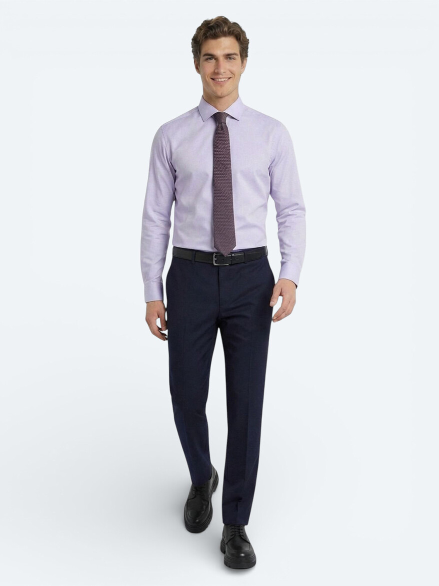 Lila Düz Regular Fit Dokuma Klasik Pamuk Karışımlı Gömlek - KİP