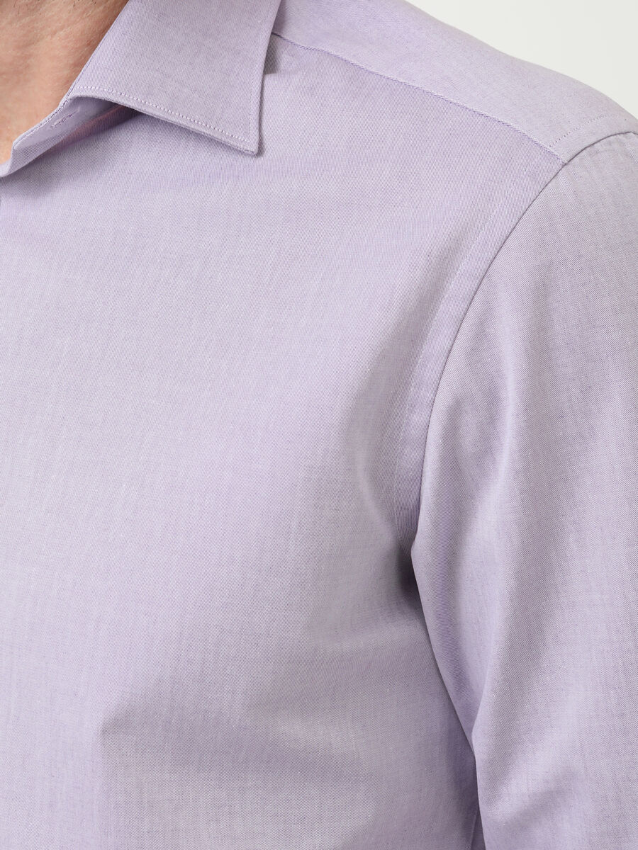 Lila Düz Slim Fit Uzun Dokuma Klasik Pamuk Karışımlı Gömlek - 2