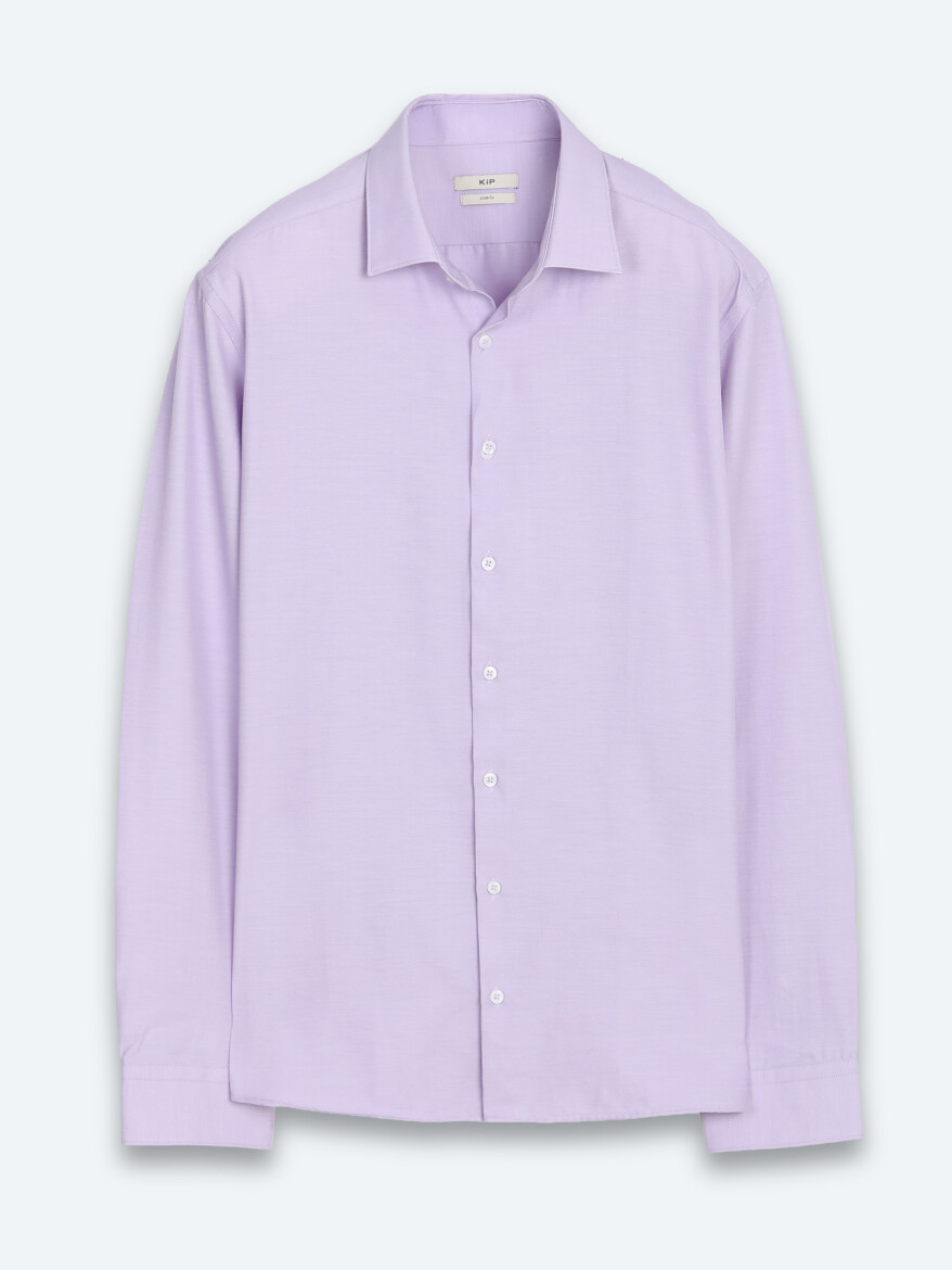 Lila Düz Slim Fit Uzun Dokuma Klasik Pamuk Karışımlı Gömlek - 6