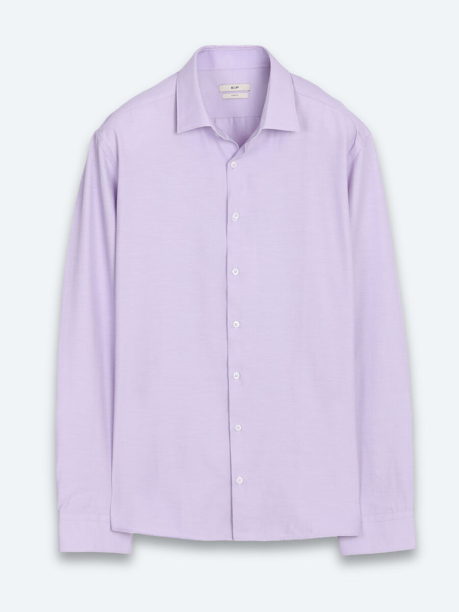 Lila Düz Slim Fit Uzun Dokuma Klasik Pamuk Karışımlı Gömlek - 6