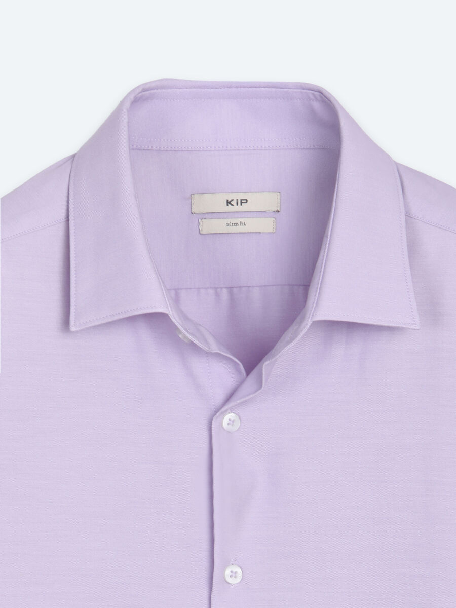 Lila Düz Slim Fit Uzun Dokuma Klasik Pamuk Karışımlı Gömlek - 8