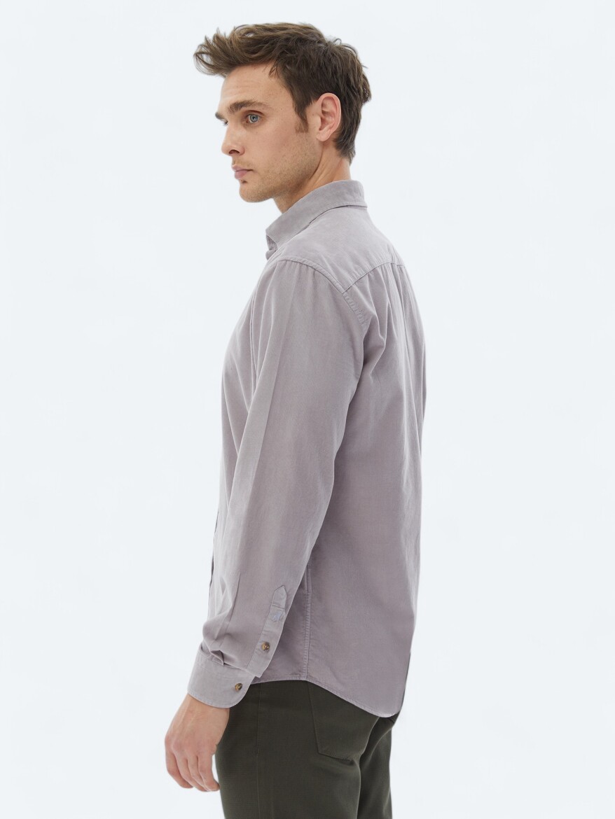 Lila Fitilli Regular Fit Dokuma Kadife Casual %100 Pamuk Gömlek - 5