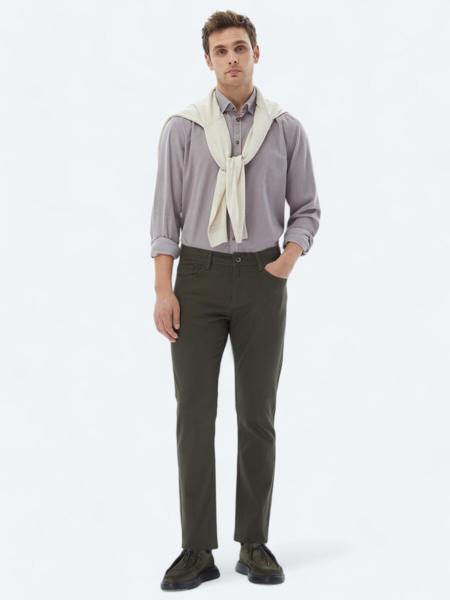 Lila Fitilli Regular Fit Uzun Dokuma Kadife Casual %100 Pamuk Gömlek - 3