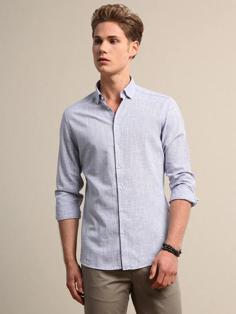 Lila Mikro Slim Fit Dokuma Casual %100 Pamuk Gömlek - 1