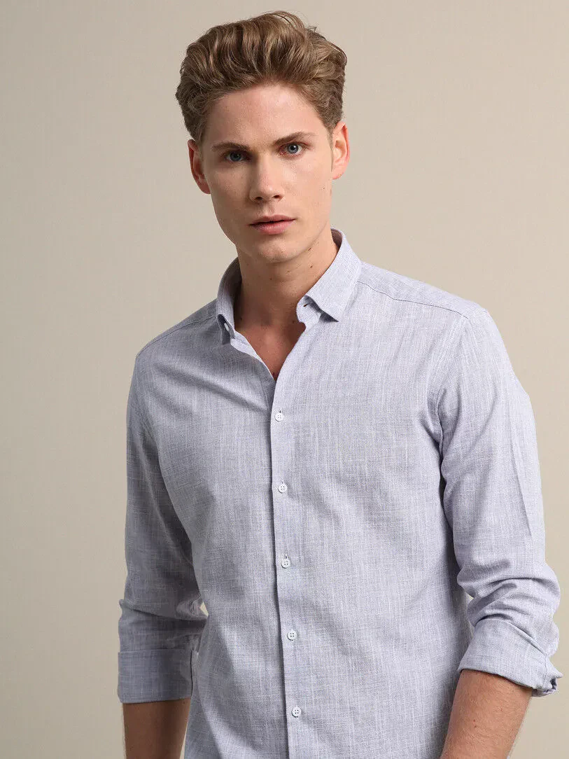 Lila Mikro Slim Fit Dokuma Casual %100 Pamuk Gömlek - 2