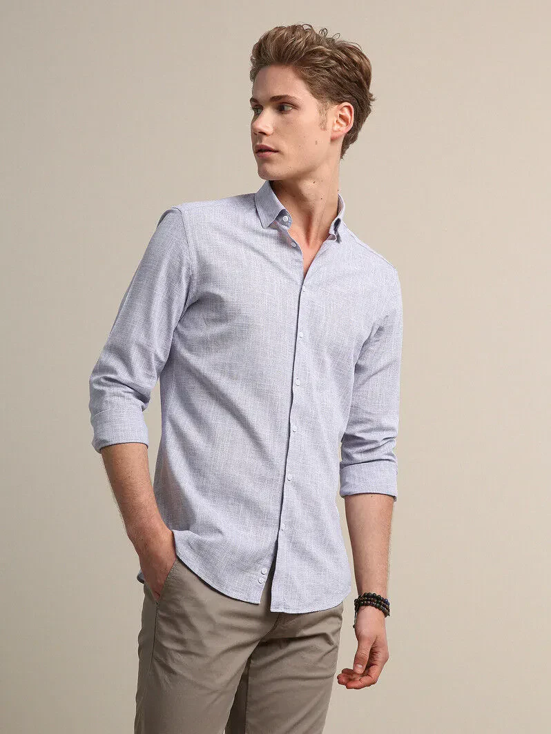 Lila Mikro Slim Fit Dokuma Casual %100 Pamuk Gömlek - 3