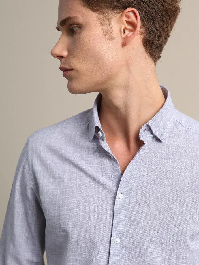 Lila Mikro Slim Fit Dokuma Casual %100 Pamuk Gömlek - 4
