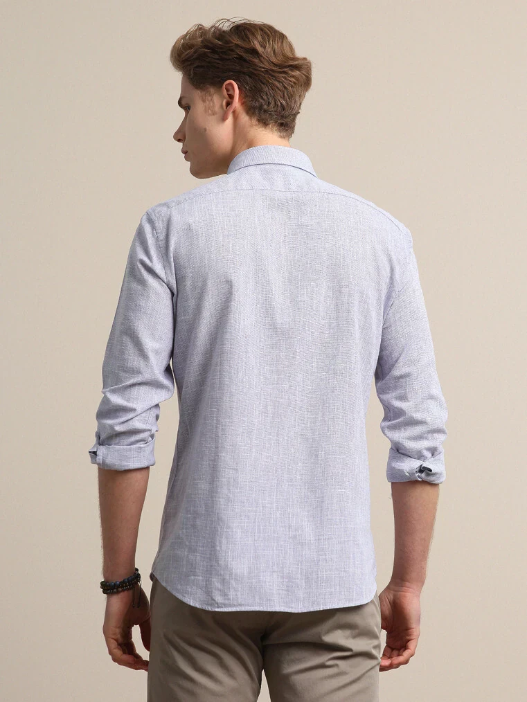 Lila Mikro Slim Fit Dokuma Casual %100 Pamuk Gömlek - 5