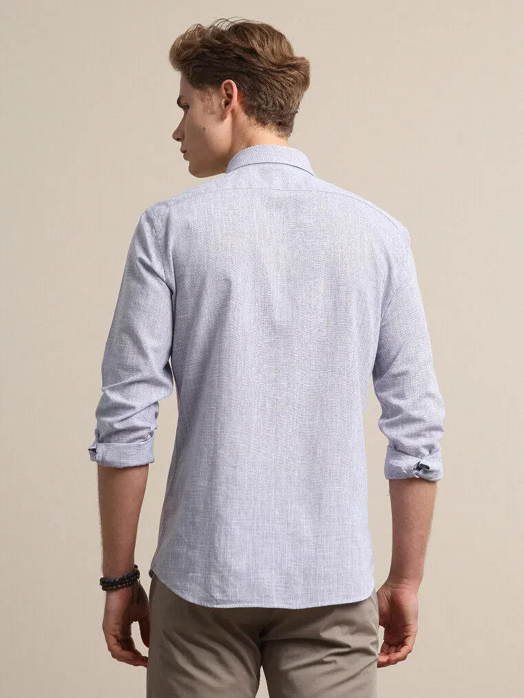 Lila Mikro Slim Fit Dokuma Casual %100 Pamuk Gömlek - 5