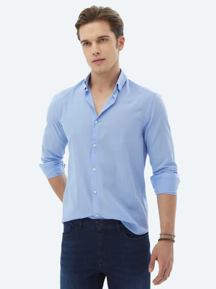 Lila Regular Fit Dokuma Klasik %100 Pamuk Gömlek - 1