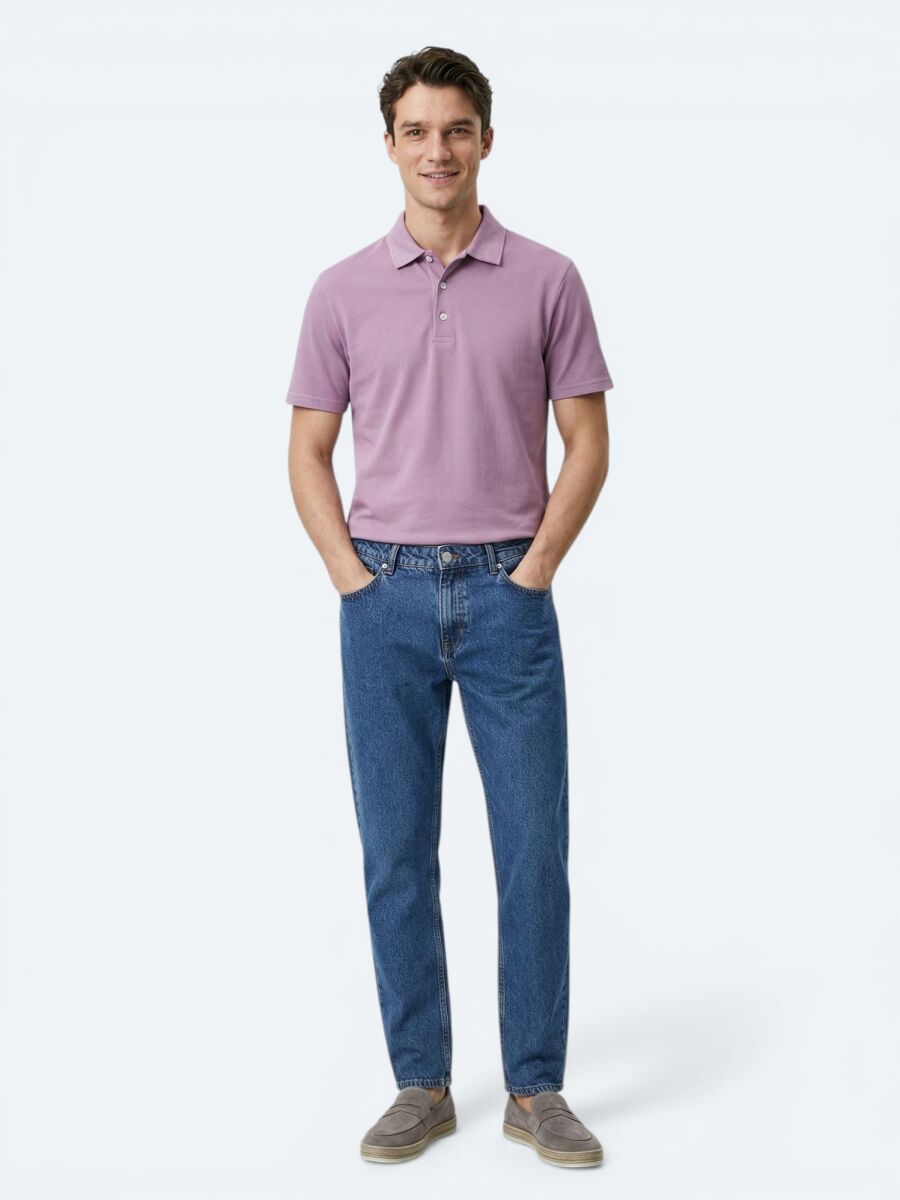 Lilac Plain Polo Neck 100% Cotton T-Shirt - 2