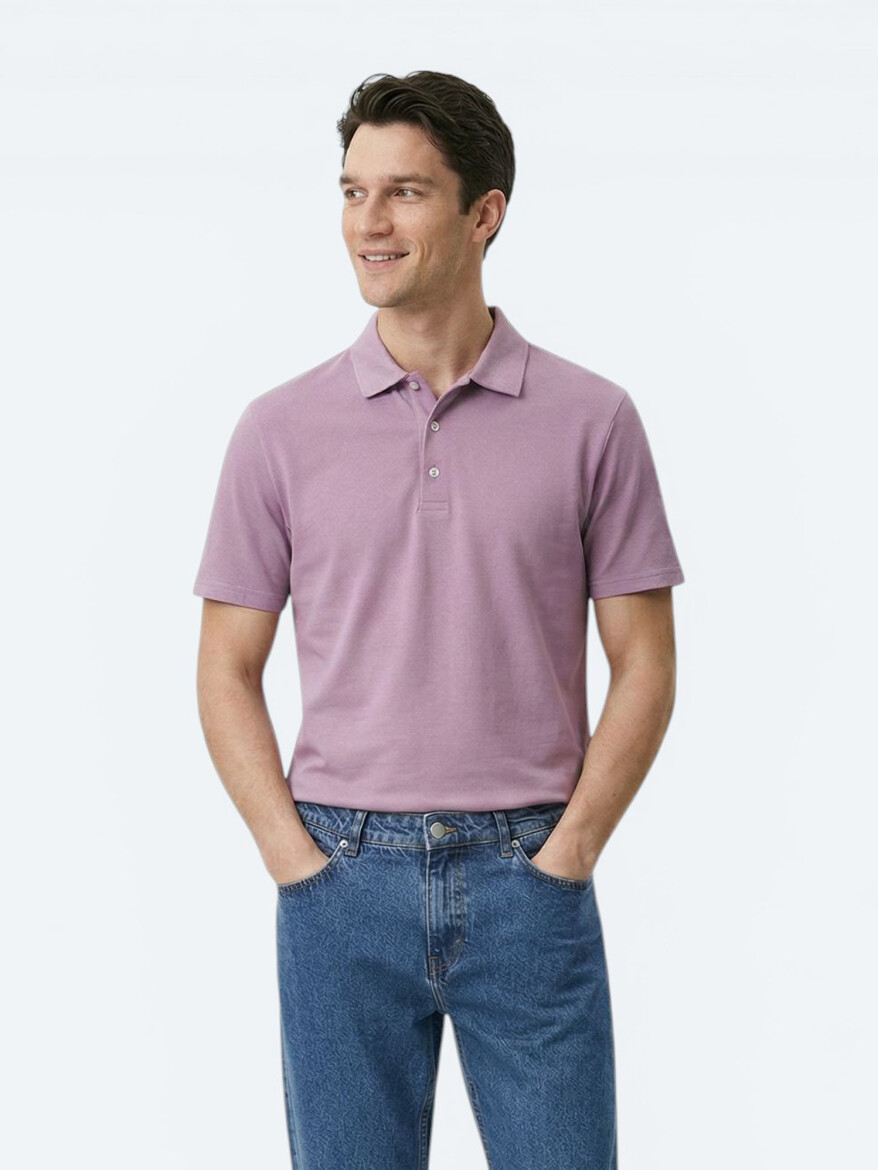 Lilac Plain Polo Neck 100% Cotton T-Shirt - 5