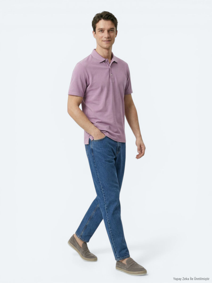 Lilac Plain Polo Neck 100% Cotton T-Shirt - 4