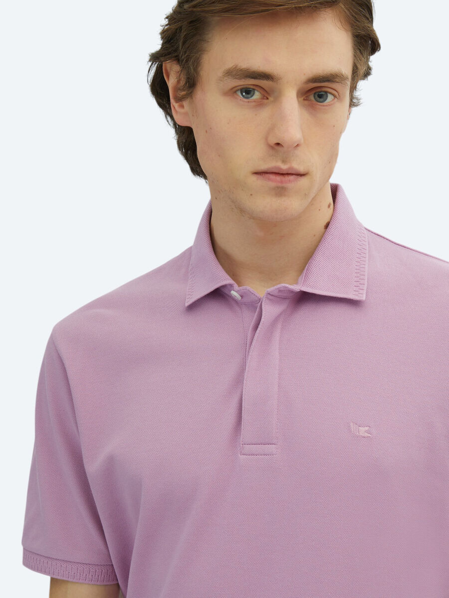 Lilac Plain Polo Neck 100% Cotton T-Shirt - 3