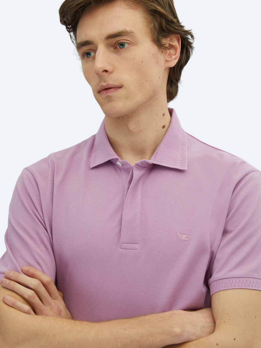 Lilac Plain Polo Neck 100% Cotton T-Shirt - 4
