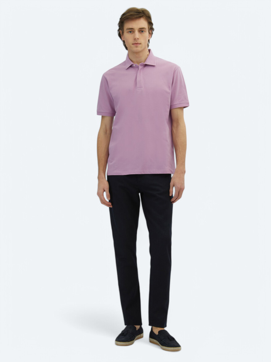 Lilac Plain Polo Neck 100% Cotton T-Shirt - KİP