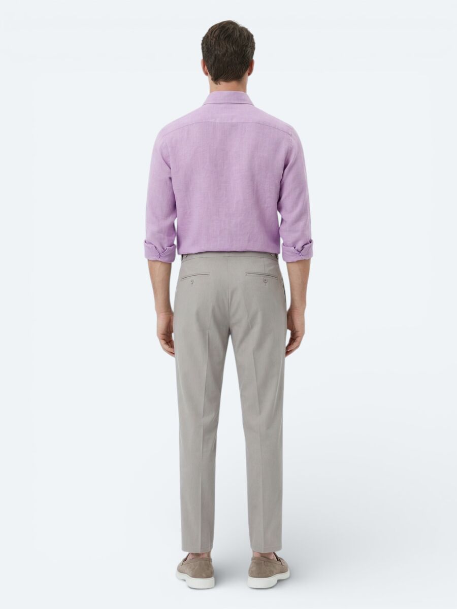 Lilac Plain Regular Fit Weaving Casual Cotton Blended Shirt - 5