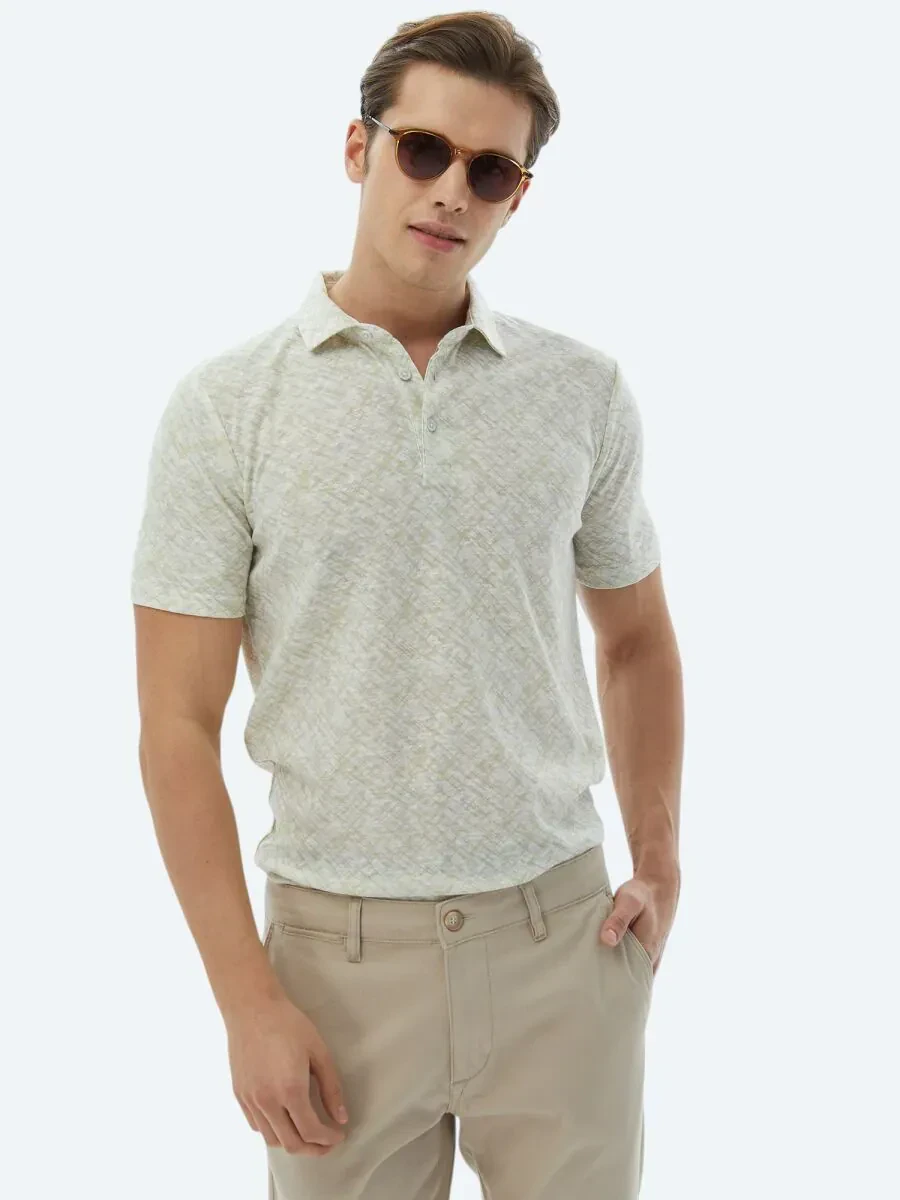 Limon Küfü Baskılı Polo Yaka Pamuk Karışımlı T-Shirt - 1