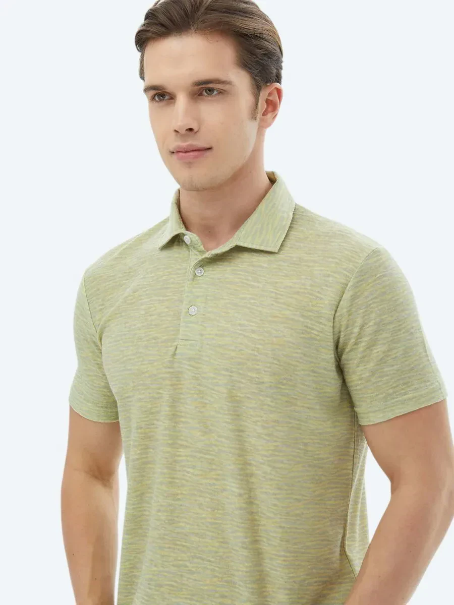 Limon Küfü Baskılı Polo Yaka Pamuk Karışımlı T-Shirt - 4