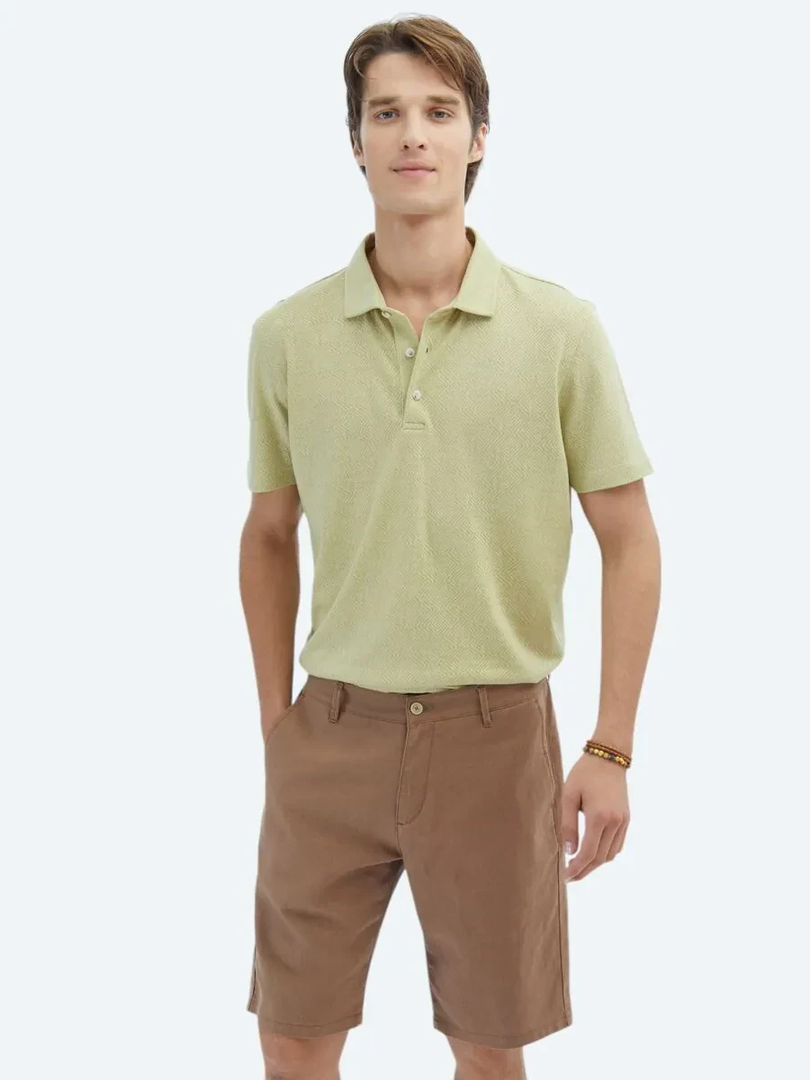 Limon Küfü Desenli Polo Yaka Pamuk Karışımlı T-Shirt - 3