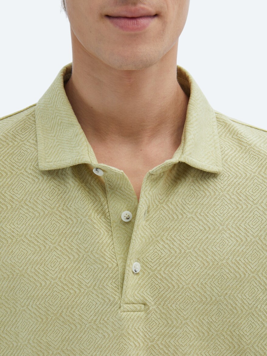 Limon Küfü Desenli Polo Yaka Pamuk Karışımlı T-Shirt - 5