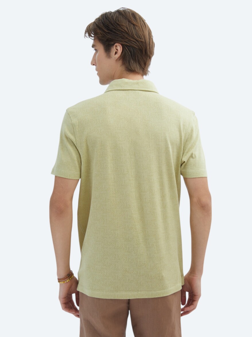 Limon Küfü Desenli Polo Yaka Pamuk Karışımlı T-Shirt - 6