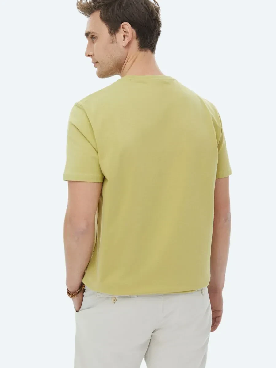 Limon Küfü Düz Bisiklet Yaka Pamuk Karışımlı T-Shirt - 5