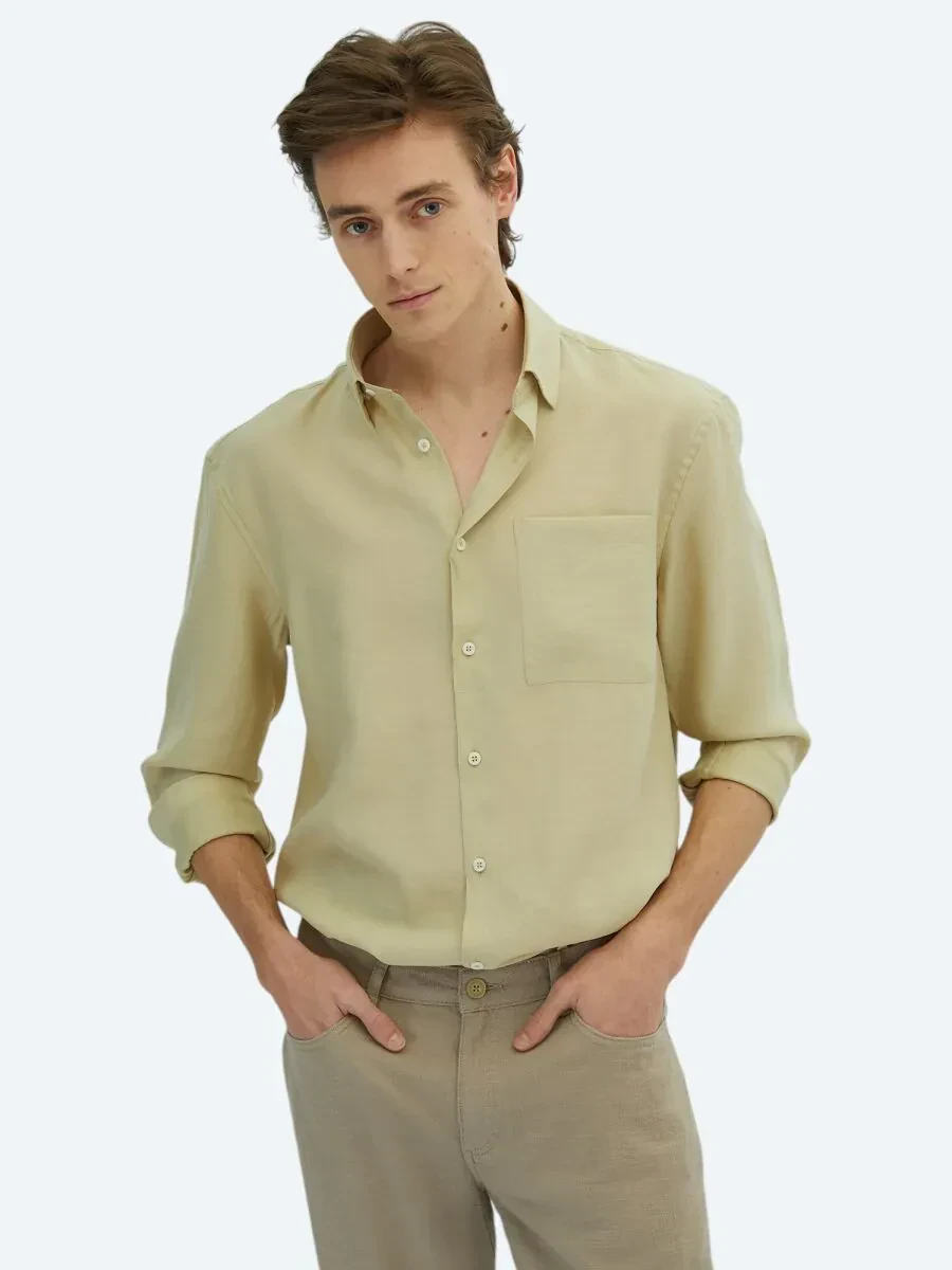 Limon Küfü Düz Oversize Fit Dokuma Casual Gömlek - 1