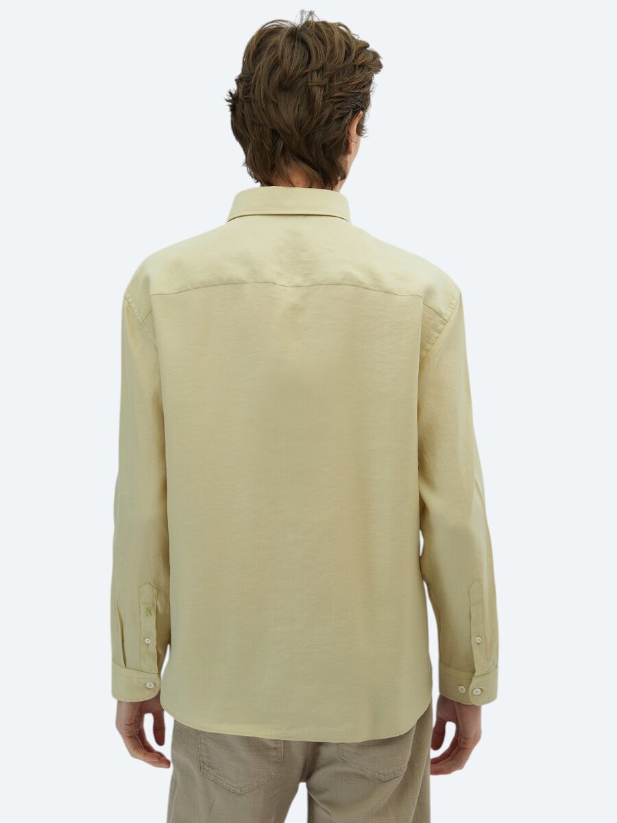 Limon Küfü Düz Oversize Fit Uzun Dokuma Casual Gömlek - 4