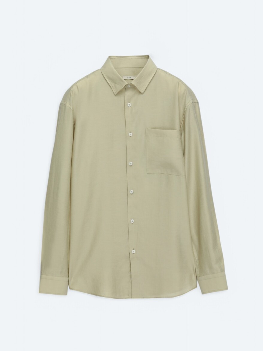 Limon Küfü Düz Oversize Fit Uzun Dokuma Casual Gömlek - 5