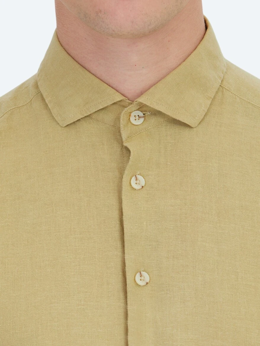 Limon Küfü Düz Regular Fit Dokuma Casual Pamuk Karışımlı Gömlek - 5