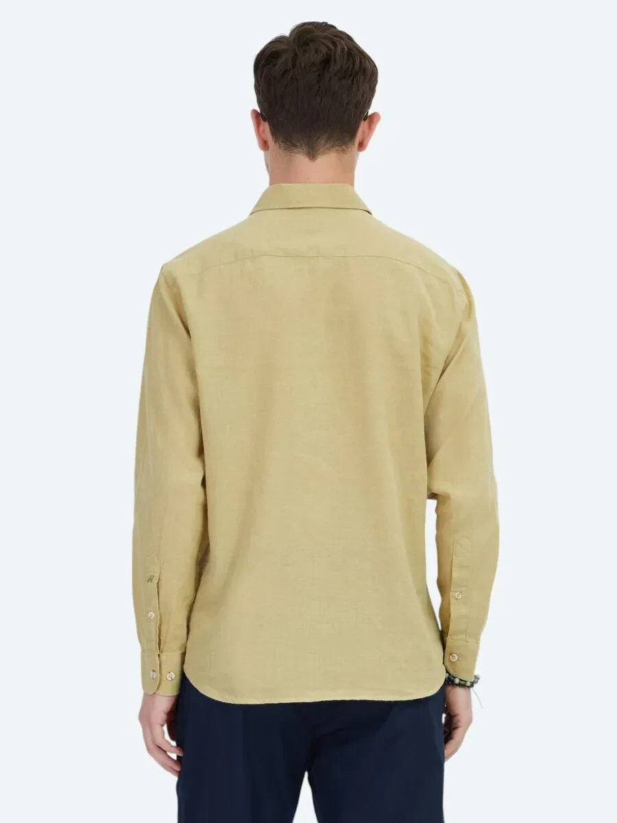 Limon Küfü Düz Regular Fit Dokuma Casual Pamuk Karışımlı Gömlek - 6