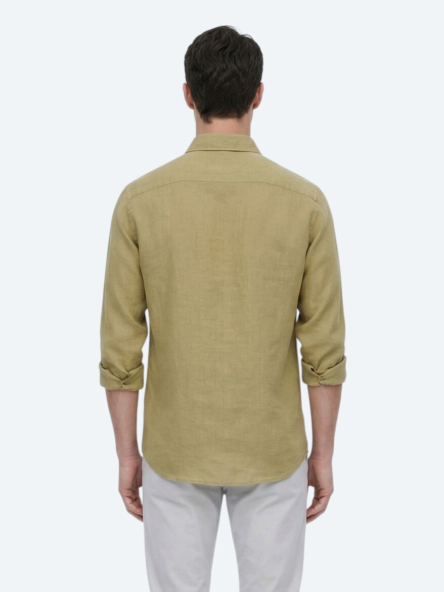 Limon Küfü Düz Regular Fit Uzun Dokuma Casual Pamuk Karışımlı Gömlek - 5