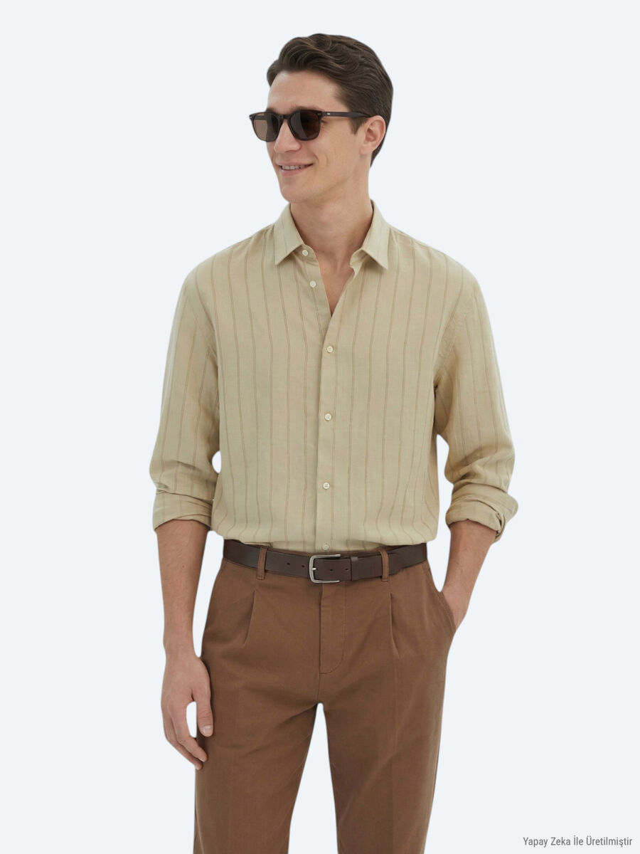 Limon Küfü Oversize Fit Uzun Dokuma Casual Gömlek - 1