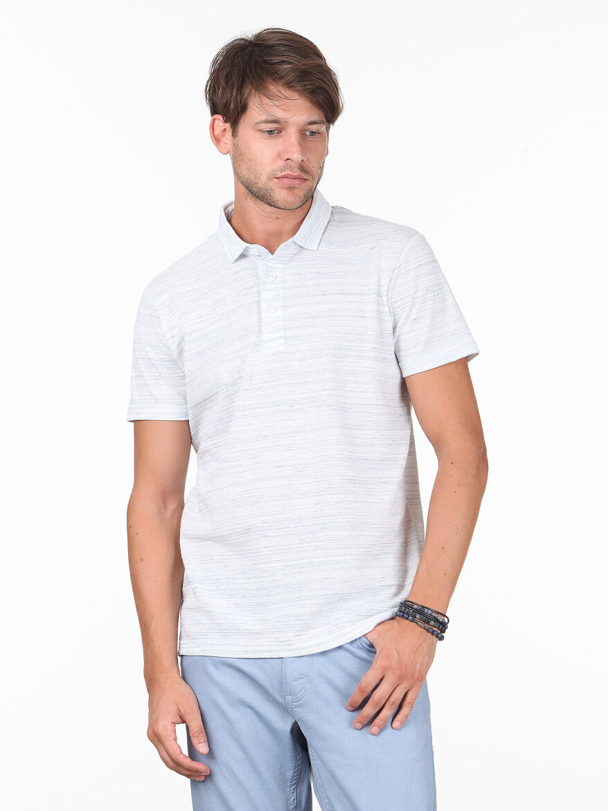 Mavi Baskılı Polo Yaka Pamuk Karışımlı T-Shirt - 1