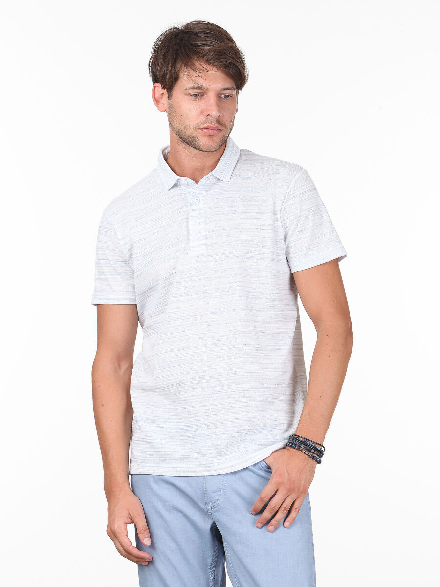 Mavi Baskılı Polo Yaka Pamuk Karışımlı T-Shirt - 1