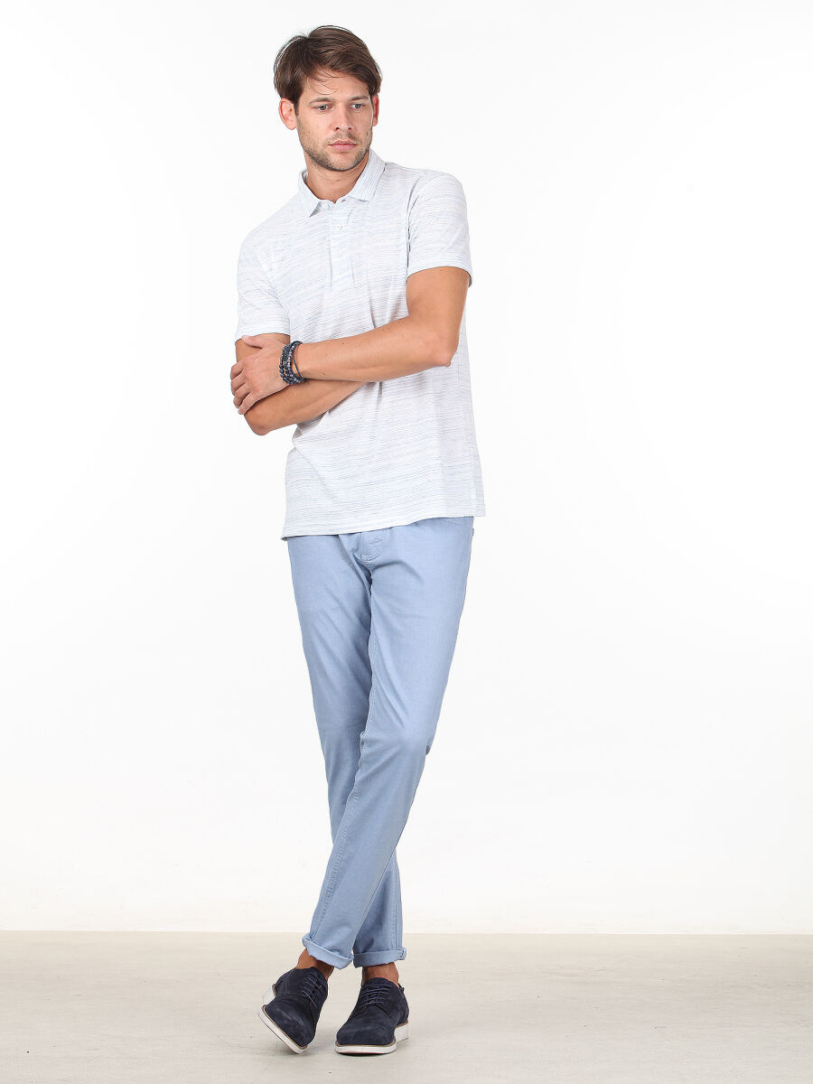 Mavi Baskılı Polo Yaka Pamuk Karışımlı T-Shirt - 3