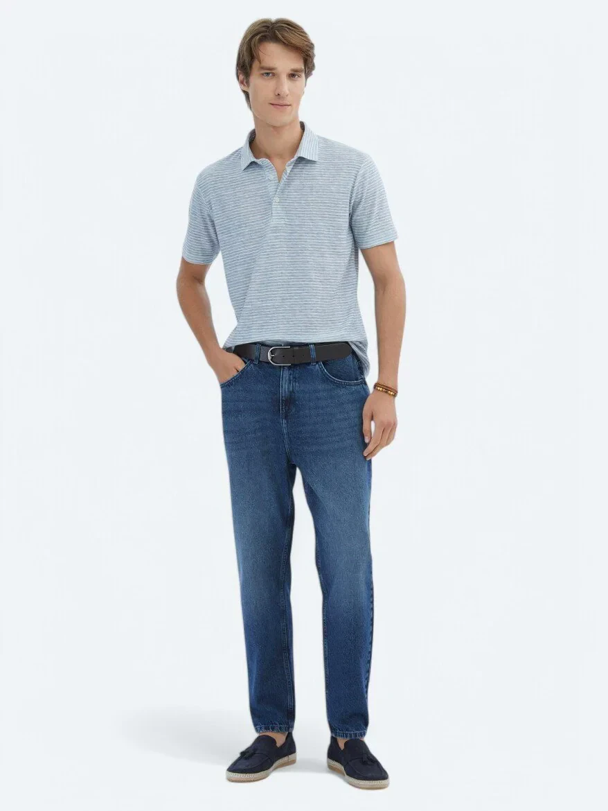 Mavi Baskılı Polo Yaka Pamuk Karışımlı T-Shirt - 2