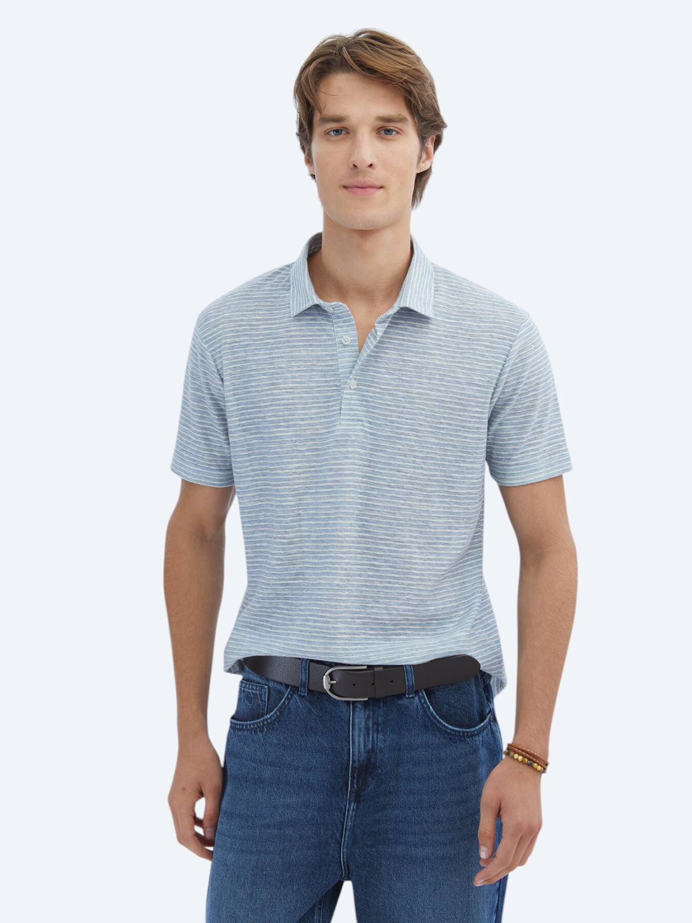 Mavi Baskılı Polo Yaka Pamuk Karışımlı T-Shirt
