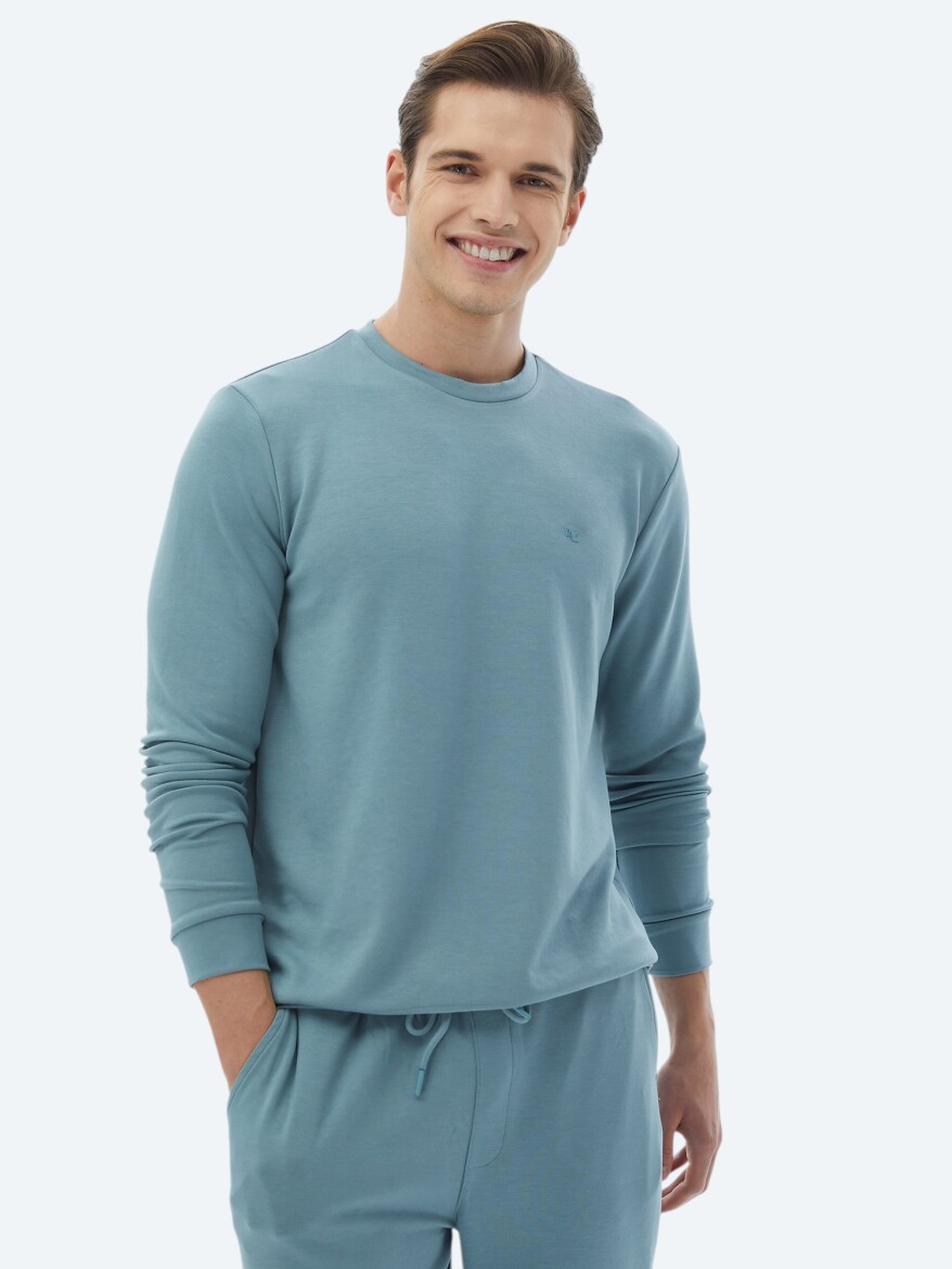 Mavi Bisiklet Yaka Baskılı Sweatshırt - 1