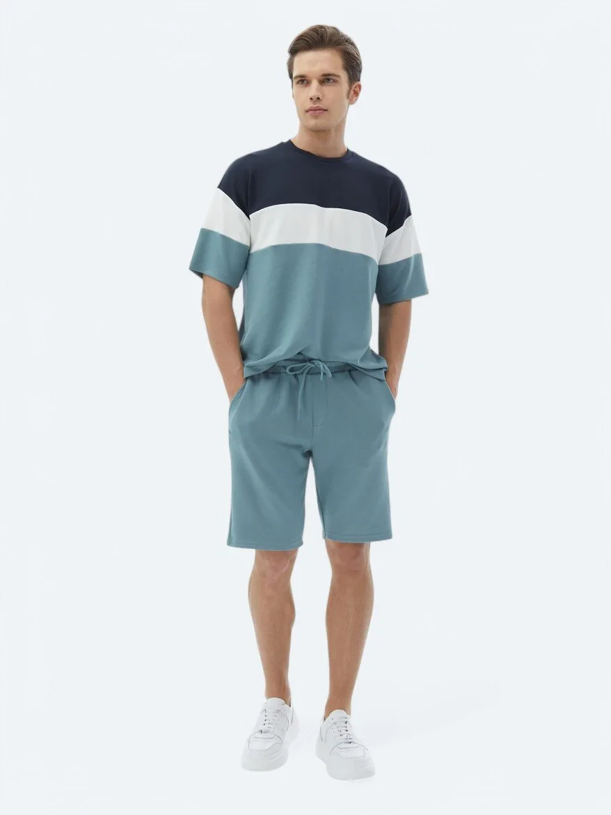 Mavi Çizgili Bisiklet Yaka T-Shirt - 2