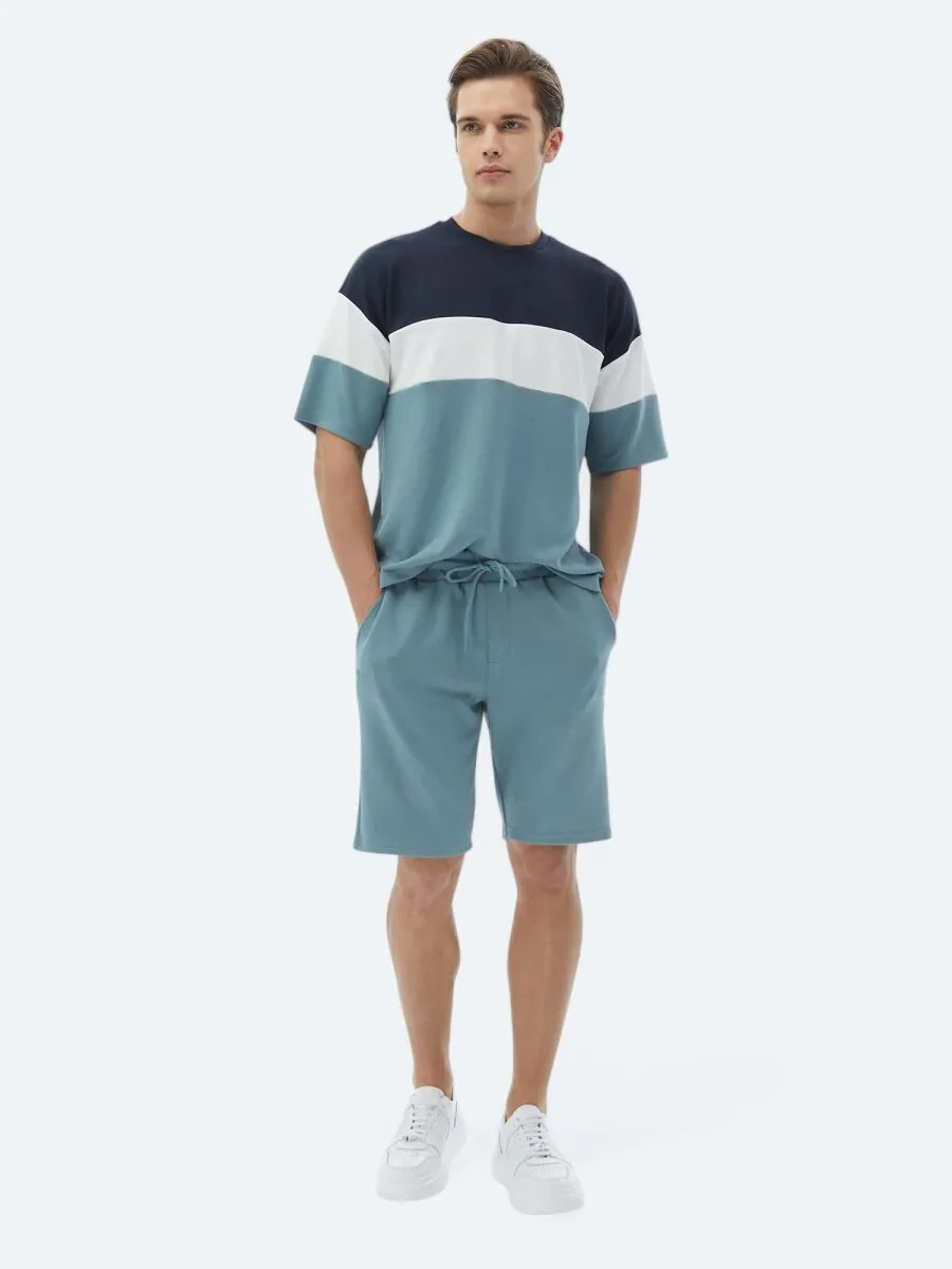 Mavi Çizgili Bisiklet Yaka T-Shirt - 2