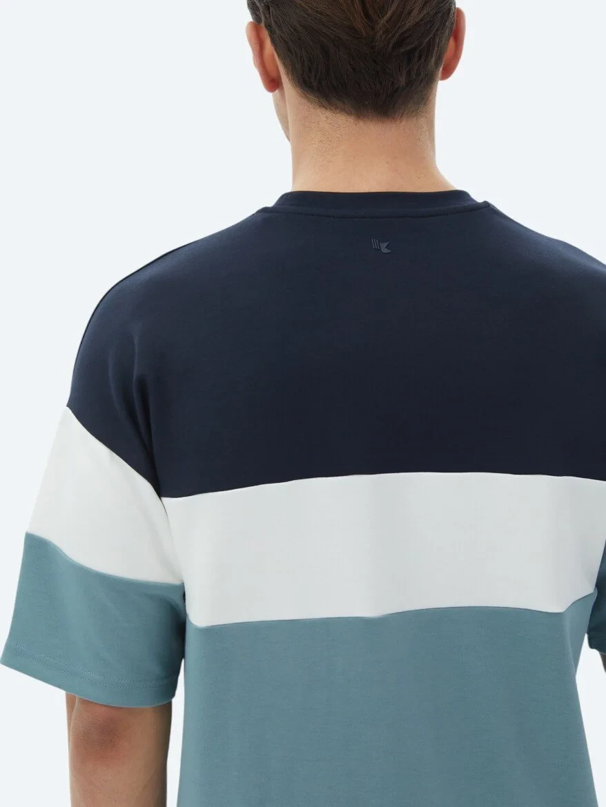 Mavi Çizgili Bisiklet Yaka T-Shirt - 6
