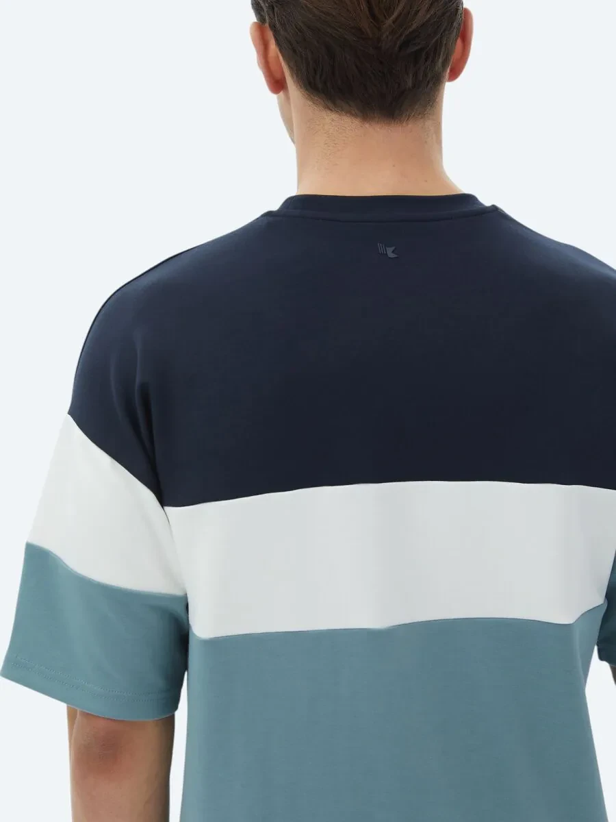 Mavi Çizgili Bisiklet Yaka T-Shirt - 6