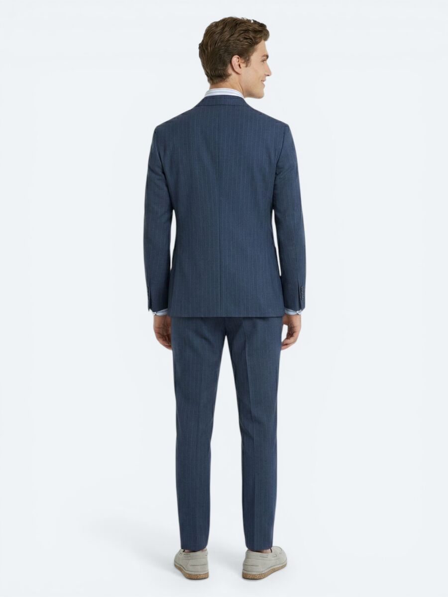 Mavi Çizgili Comfort Fit Takım Elbise - 4