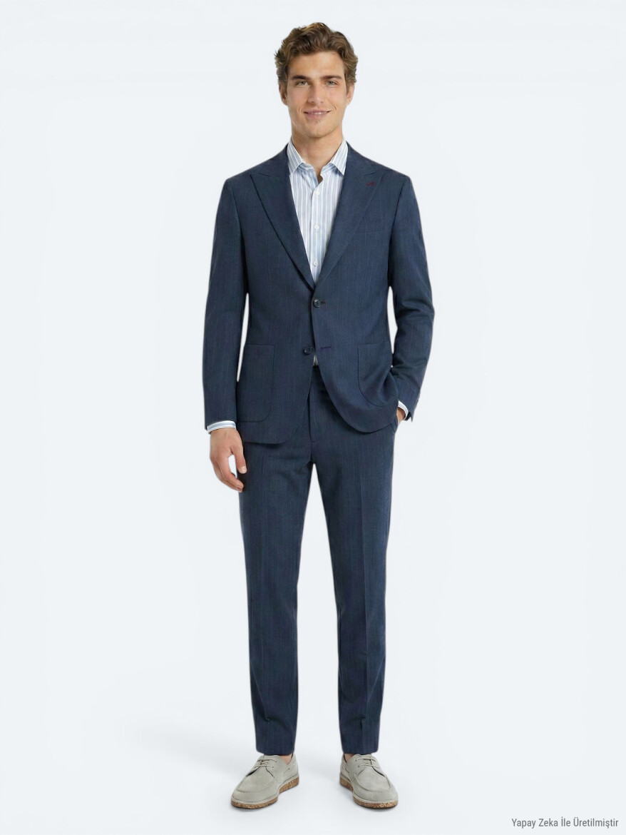 Mavi Çizgili Comfort Fit Takım Elbise - KİP